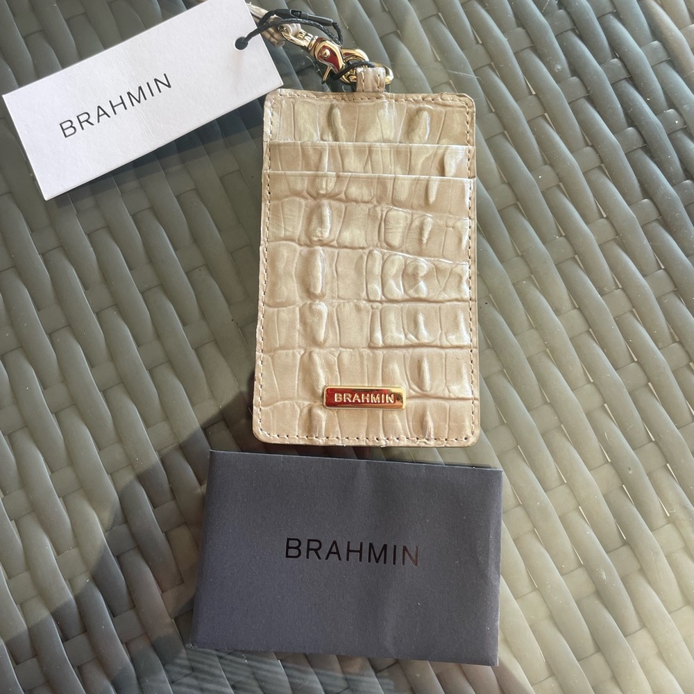 Brahmin lanyard sawyer warm gray La Scala genuine leather NWT.